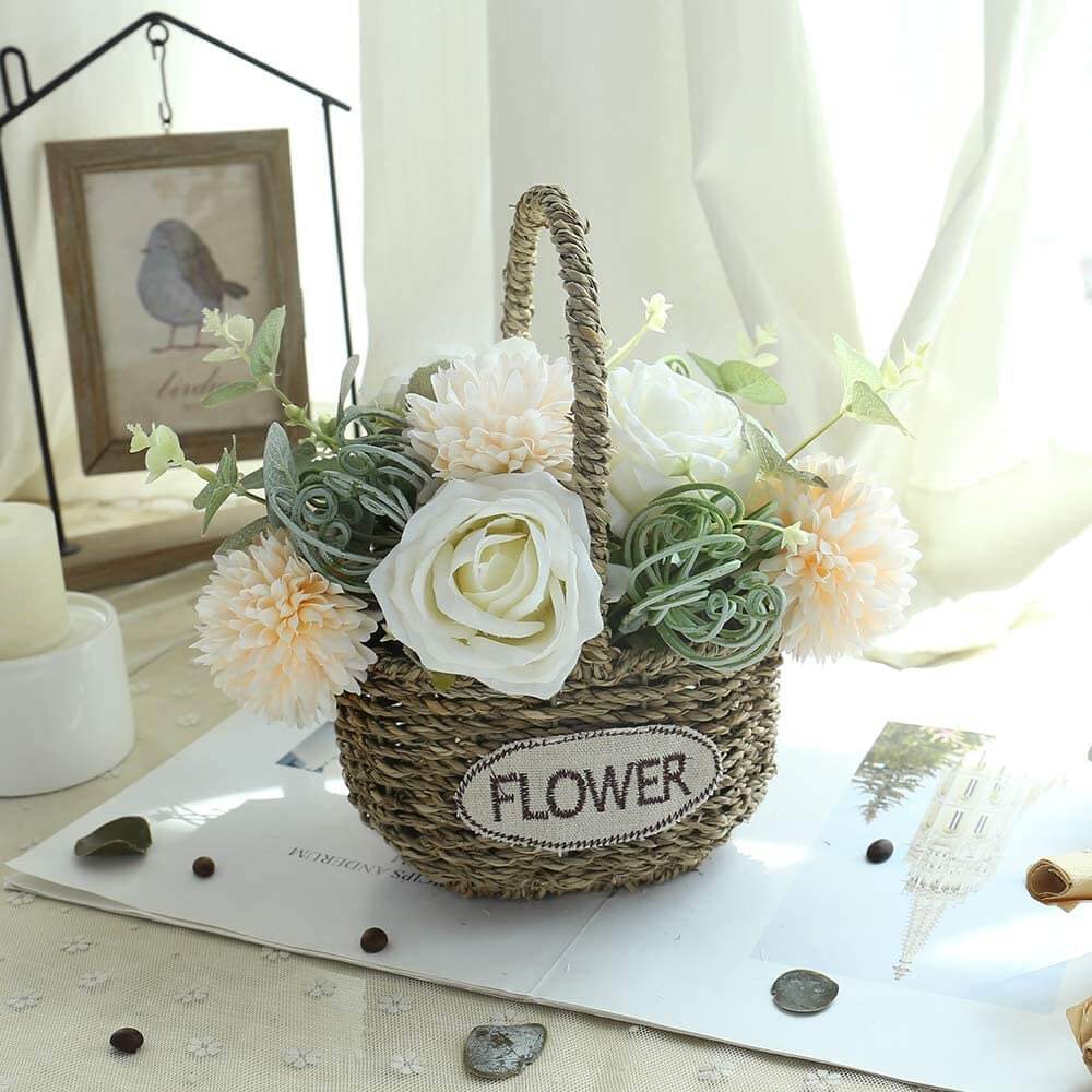 Artificial Rose Flowers with Handmade Rattan Basket